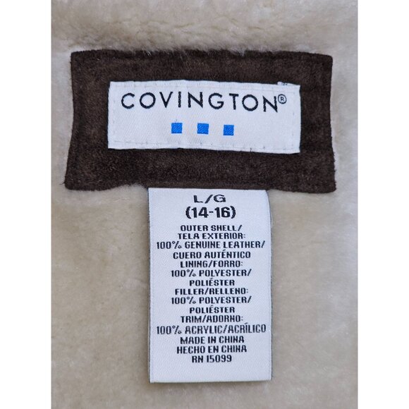 Covington Women's Brown Suede Leather Coat Faux Shearling Hood Size L 2203 - Picture 8 of 13